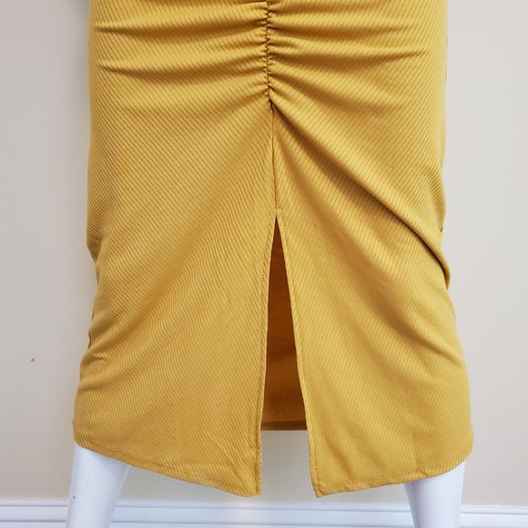 Velvet Torch Women's Mustard V-Neck Ribbed Knit Mid Dress SZ XL - Picture 10 of 11